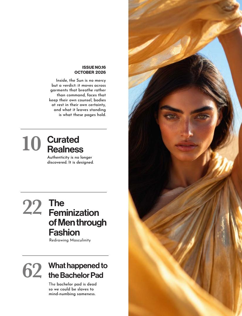 Issue 16 page 3: contents continued beside a portrait of Nayla beneath gold fabric