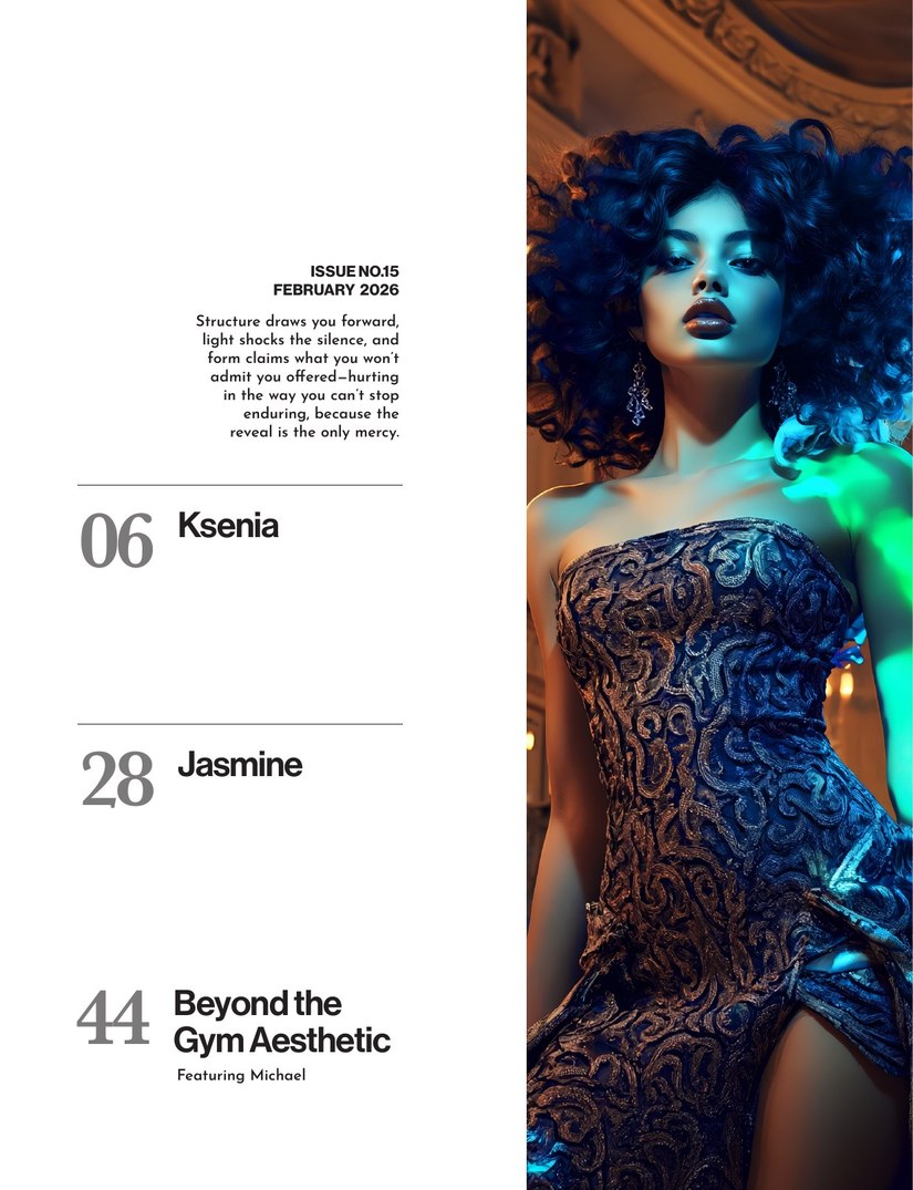 Issue 15 page 3: contents continued beside Candace in a baroque gown